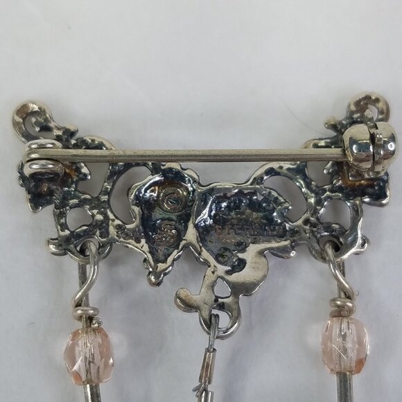 Lapel Pin Grape Leaf Red Beads 925 Sterling Silver Hanging Detail Brooch Jewelry - Picture 6 of 9